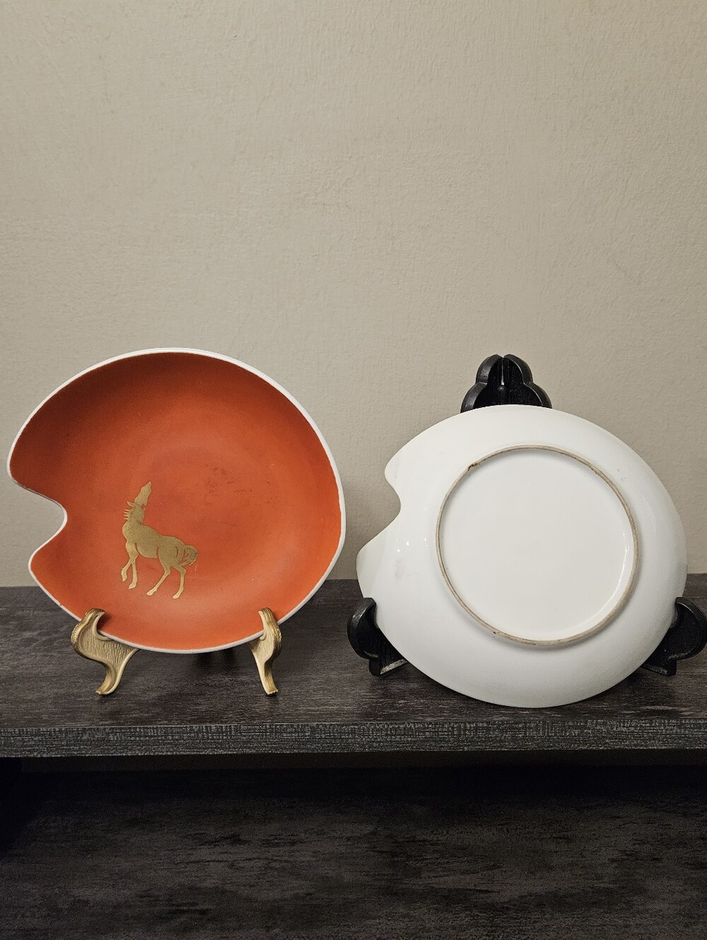 Vintage Otagiri MCM Orange Lily Pad Dishes - Gilded Horse Catch-All Trays